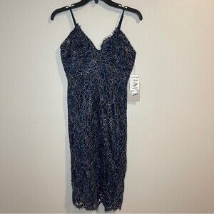 Chelsea 28 Mini Dress with Metallic lace overlay Navy Peacoat Size XS